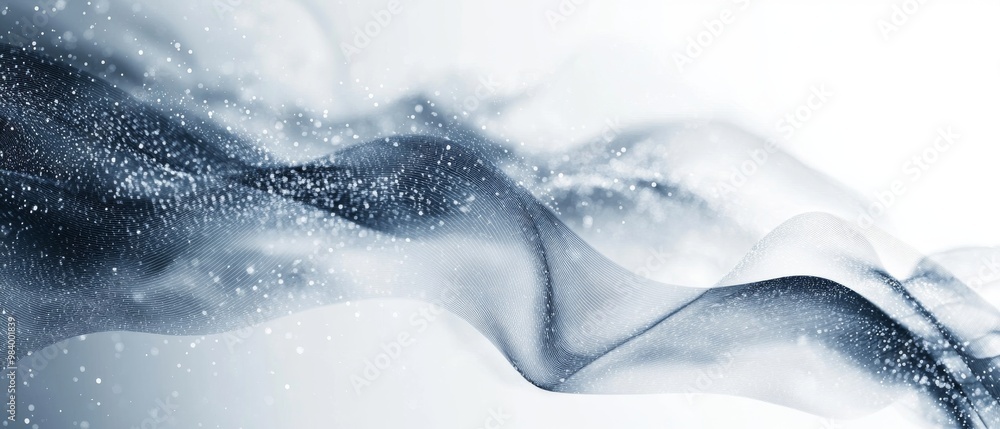 Poster translucent fabric flows gracefully in soft lighting, creating delicate waves that merge with shimme