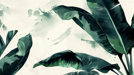 Chinese ink painting of banana leaves