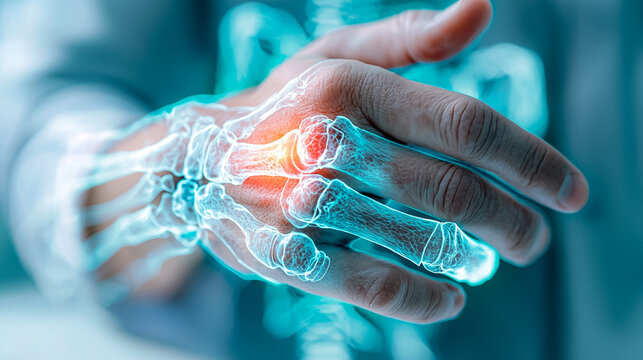 A hand with a red bone in it. AI Generated