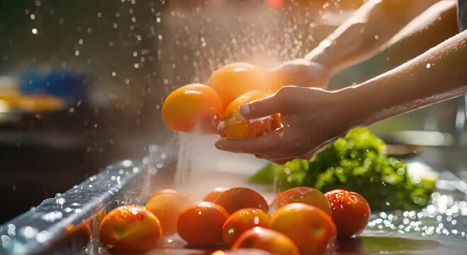 Washing Blue Apples with Water Spray in a Sink