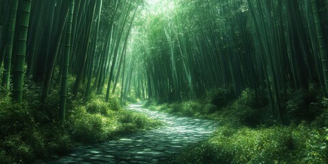 Obraz premium bamboo forest with winding paths