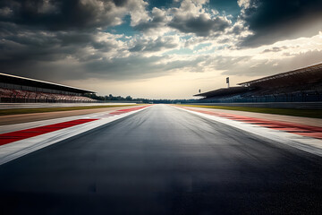 Deserted motor sport asphalt race track, empty of any cars