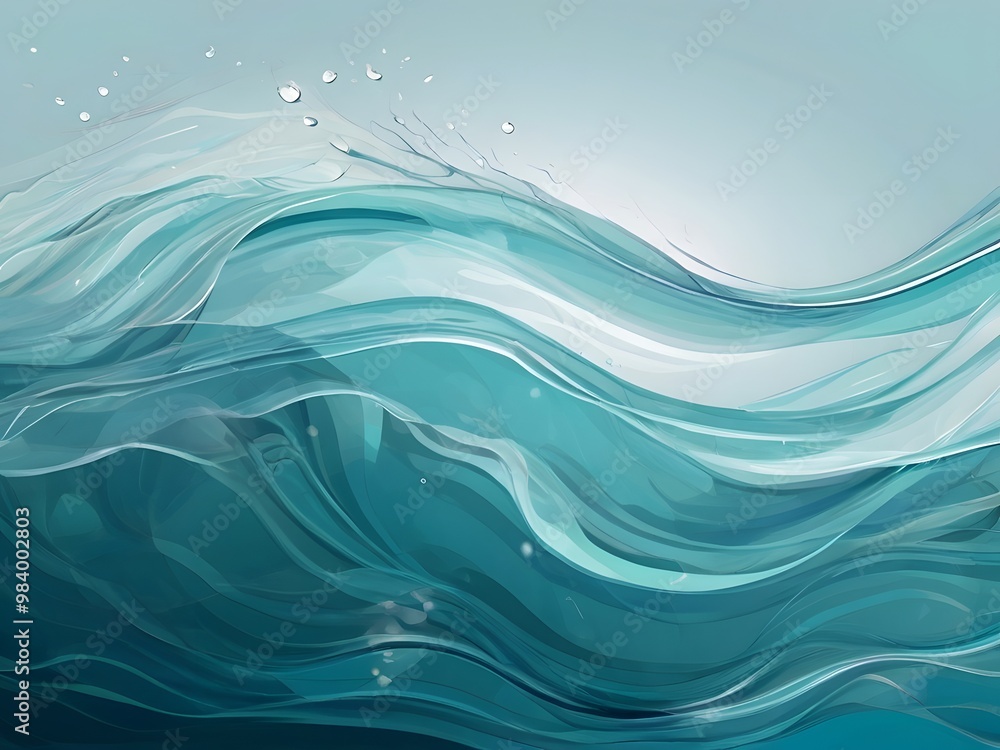 Poster create a background with an abstract water texture featuring waves and splashes in shades of aqua bl