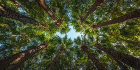 Fototapeta premium canopy of palm trees overhead 