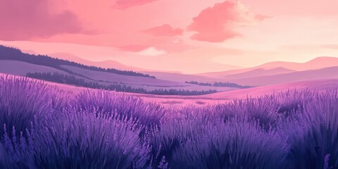 Obraz premium field of lavender under a pink sky 