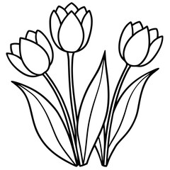 set of tulips outline coloring book page line art drawing