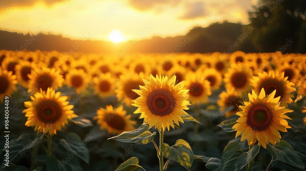 Canvas Prints sunflowers field at sunset