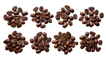  Caffè in chicchi dall'alto- Sei manciate di chicchi di caffè disposti su uno sfondo bianco,_1(64)