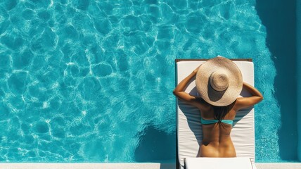 Enjoy young woman lying down on sunbed while reading a book near Swimming Pool in hotel,travel holidays vacation,wellness Lifestyle concept,sunbathing Vacation and relaxation, summer travel concept.