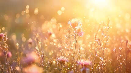 Golden Hour Meadow Flowers with Bokeh Lights