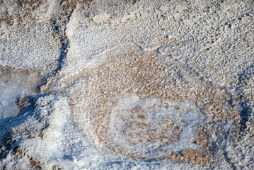 Salt crystals on the surface of Lake Baskunchak, Astrakhan region, Russia