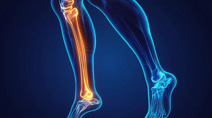 A blue and orange leg with a yellow bone. AI Generated
