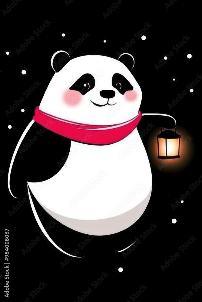 Canvas Prints Cute Panda Holding Lantern in the Night