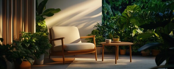 A charming small wooden balcony featuring a cozy chair