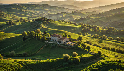 Fototapeta premium Collines verdoyantes au coucher du soleil