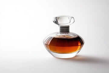 A sleek and elegant perfume bottle with a modern design, isolated on a white background