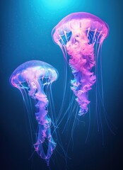 Bright jellyfish in the blue ocean background