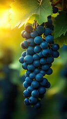 Blue Grapes Close Up with Sunlight