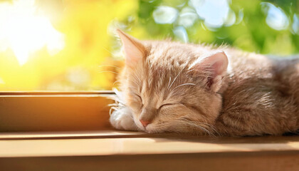 窓辺で寝る子猫