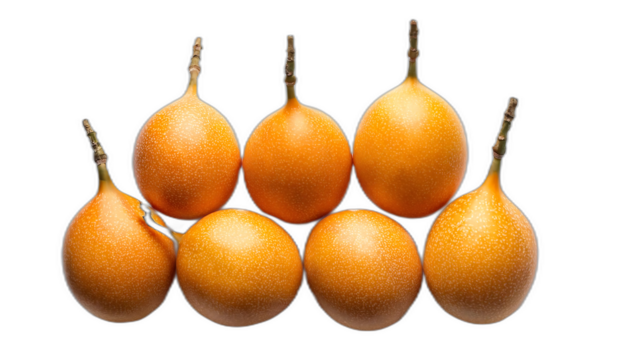  Granadilla dall'alto- Sei granadillas disposte su uno sfondo bianco, viste dall'alto, c_1(127)