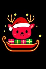 Fototapeta premium Cute Reindeer with Presents in a Sleigh