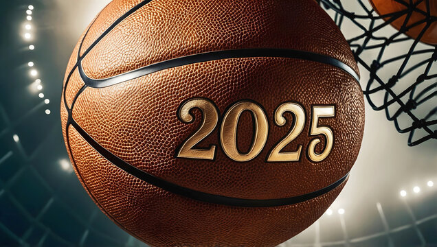 happy new 2025 year basketball themed, basket ball background, sport concept, festive template, numbers	