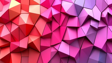 Obraz premium Vibrant geometric background with multicolored triangular shapes creating an abstract textured pattern in shades of pink.