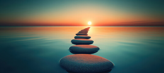 Obraz premium Stones on Water Leading to Sunrise