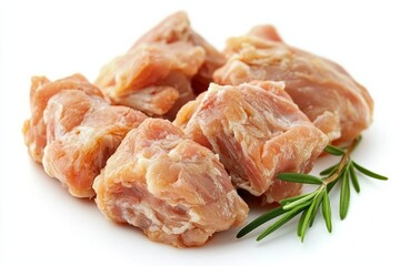 Close-up of chicken meat with skin, isolated on white,