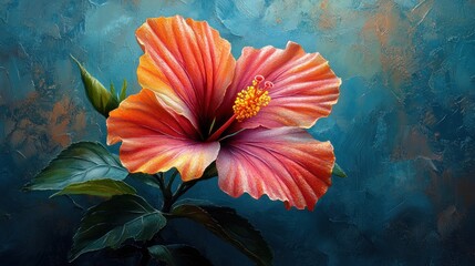 Hibiscus Flower on Blue Background
