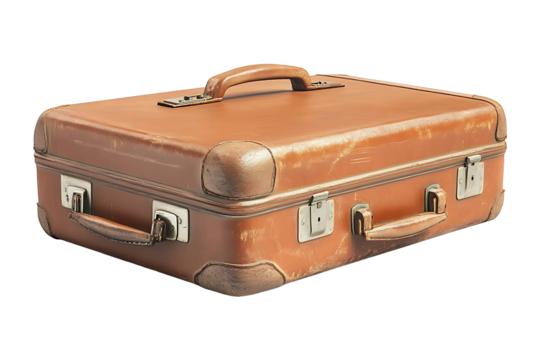 Floating suitcase isolated on transparent background.