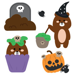 Hand drawing cartoon halloween sticker set. cute sticker for halloween vibes, doodle set