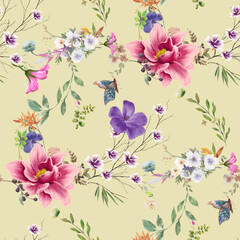 Beautiful seamless pattern painting wiht flower, botany. print for fabric, textile, packaging