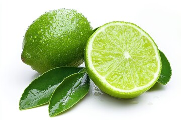 Create an image of a whole lime with water droplets on its surface,