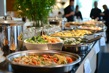 Catering table set service at restaurant