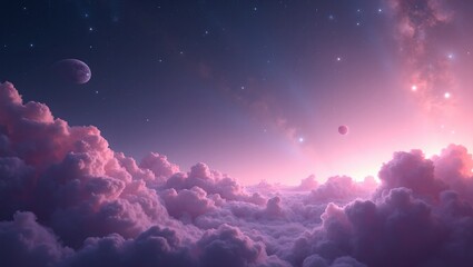 Fototapeta premium Tranquil space scene with pink nebula and scattered stars