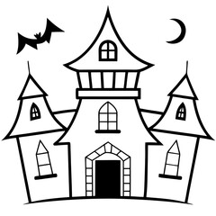 spooky haunted house outline coloring book page line art drawing