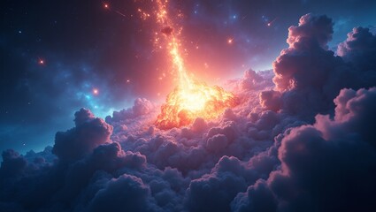 Radiant supernova explosion in vibrant nebula clouds