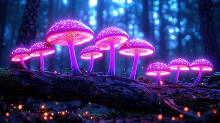 Fototapeta premium Colorful Neon Mushrooms in Enchanted Forest