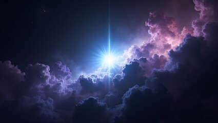 Fototapeta premium Starry nebula with glowing blue white star