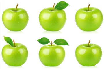 Create an image showing six bright green apples arranged in two rows