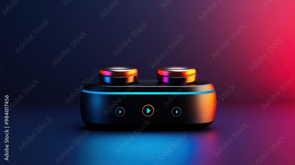 Poster modern sound system with colorful controls and lights