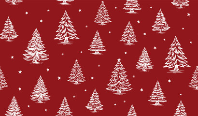 Christmas pattern with tree, hand drawn illustrations