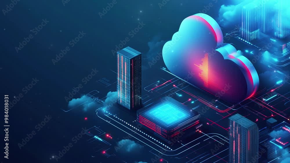 Poster cloud computing technology. data center and network connection. futuristic technology background. fu