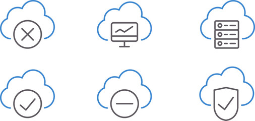 Network cloud icon set. Icons for cloud computing technology and software API, Data analytics icon set. Big data analysis technology symbol