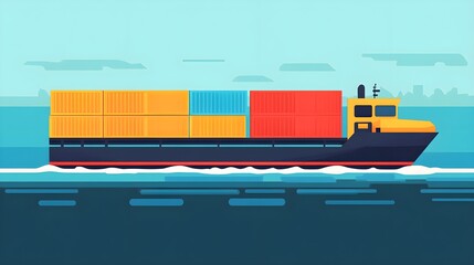Cargo Ship with Containers on the Ocean