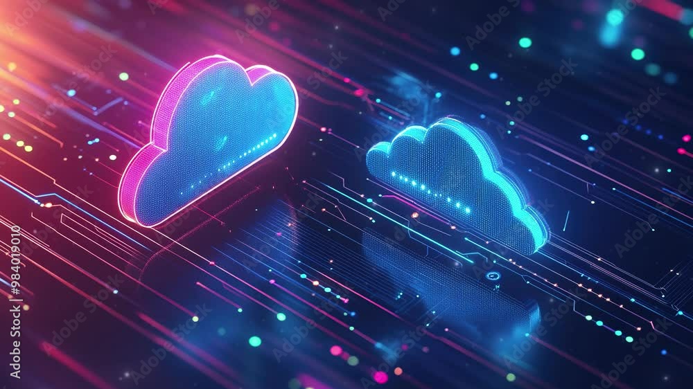 Poster cloud computing technology. data center and network connection. futuristic technology background. fu