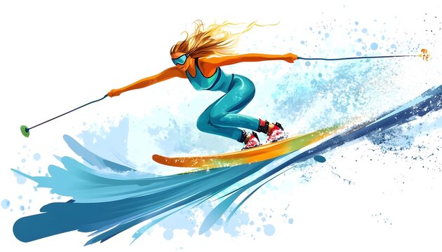 recommend clip art: A clipart of a female water ski jumper in mid air ar7 4 Generative AI