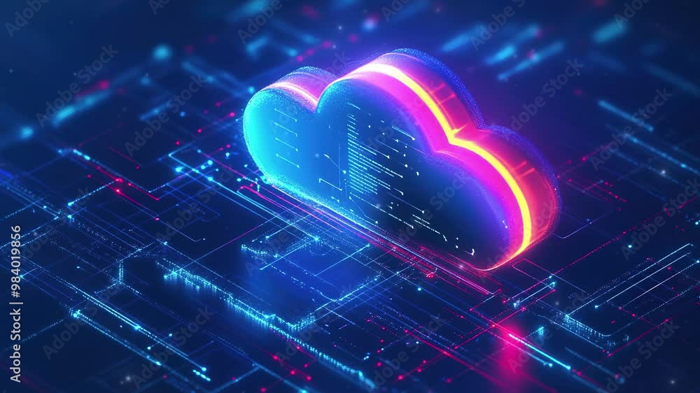 Poster cloud computing technology. data center and network connection. futuristic technology background. fu