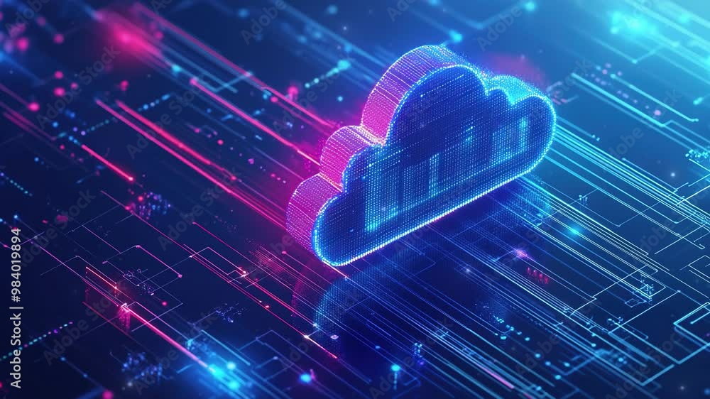 Poster cloud computing technology. data center and network connection. futuristic technology background. fu